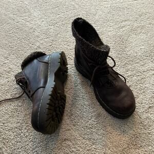 Beaver Creek Chunky Sole Brown Combat Boots w/ Tweed Foldover Upper Size 10